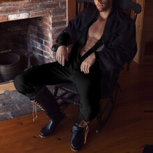 Jumpsuits Men Button Home Wear Solid Long-sleeved Comfortable Rompers Tight-fitting Casual Pajamas Sexy Pajamas Lounge