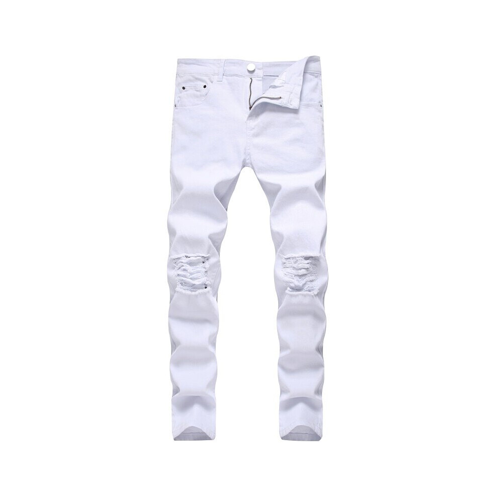 High Stretch Knee Ripped Slim Jeans Men Slim Hip Hop Swag Elastic Pants Boy Ripped Male Trousers-image-OPC-PBQZMDC-NEW