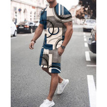 Men's T-shirt Men's and Women's Casual Two-piece Suit 3D Digital Printing Summer Sports Men's Suit