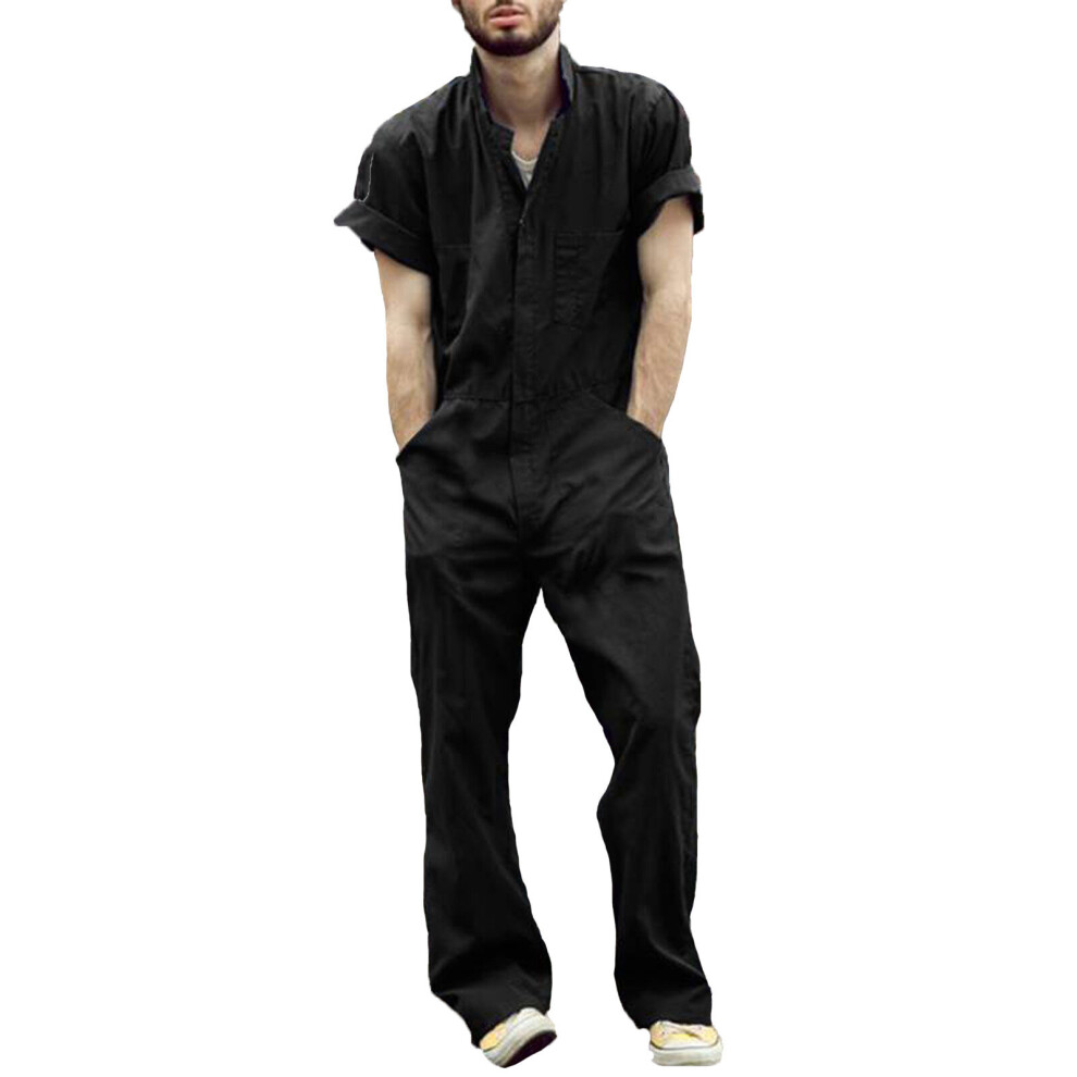 Male Cargo Overalls Men Short Sleeve Jumpsuit Basic Work Coverall Loose Solid Casual Joggers Street Wear Pants Jumpsuit 885657788866