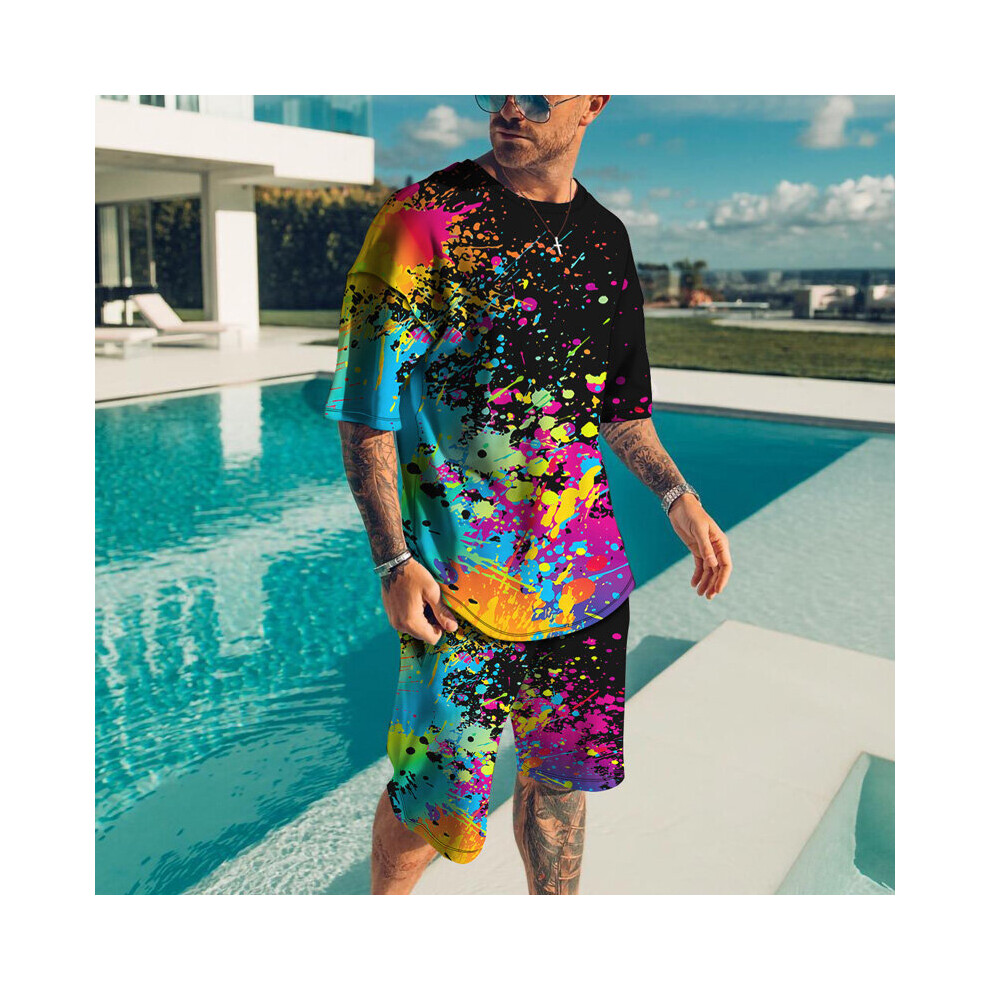 Hipster Streetwear Vintage Printed Mens Summer Two Piece Sets