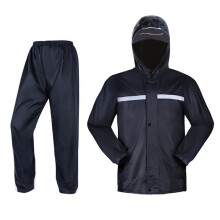1 Set Raincoat Breathable with Reflective Strip Waterproof Double Layer Rain Jacket Pants for Riding Wear-resistant