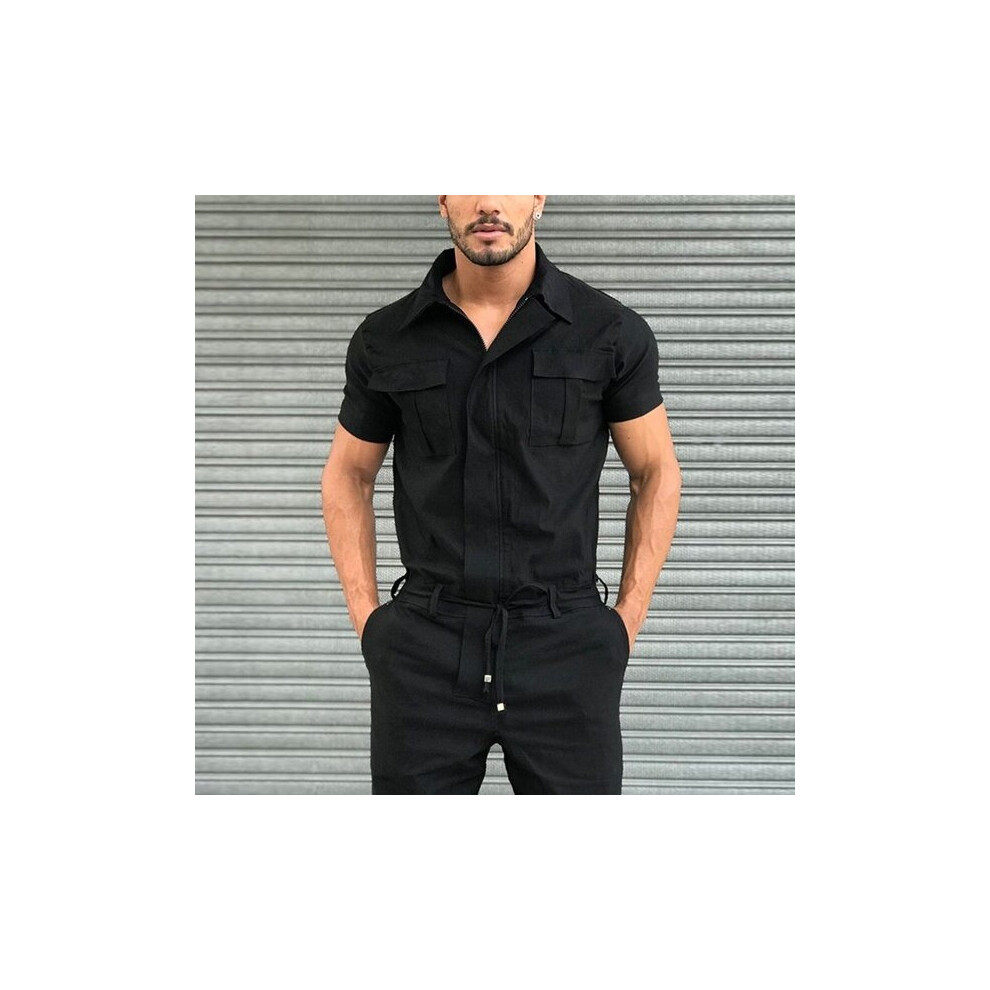 Casual Street Wear Jumpsuit Fall Men Short Sleeve Basic Work Coverall Male Pure Cargo Overalls Men's Overalls 885657788798