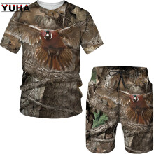 YUHA, Summer Casual Camouflage Animal Wild Boar Fox 3D T-Shirt Men's Tracksuit Short Sleeve Sportwear Men Cloth