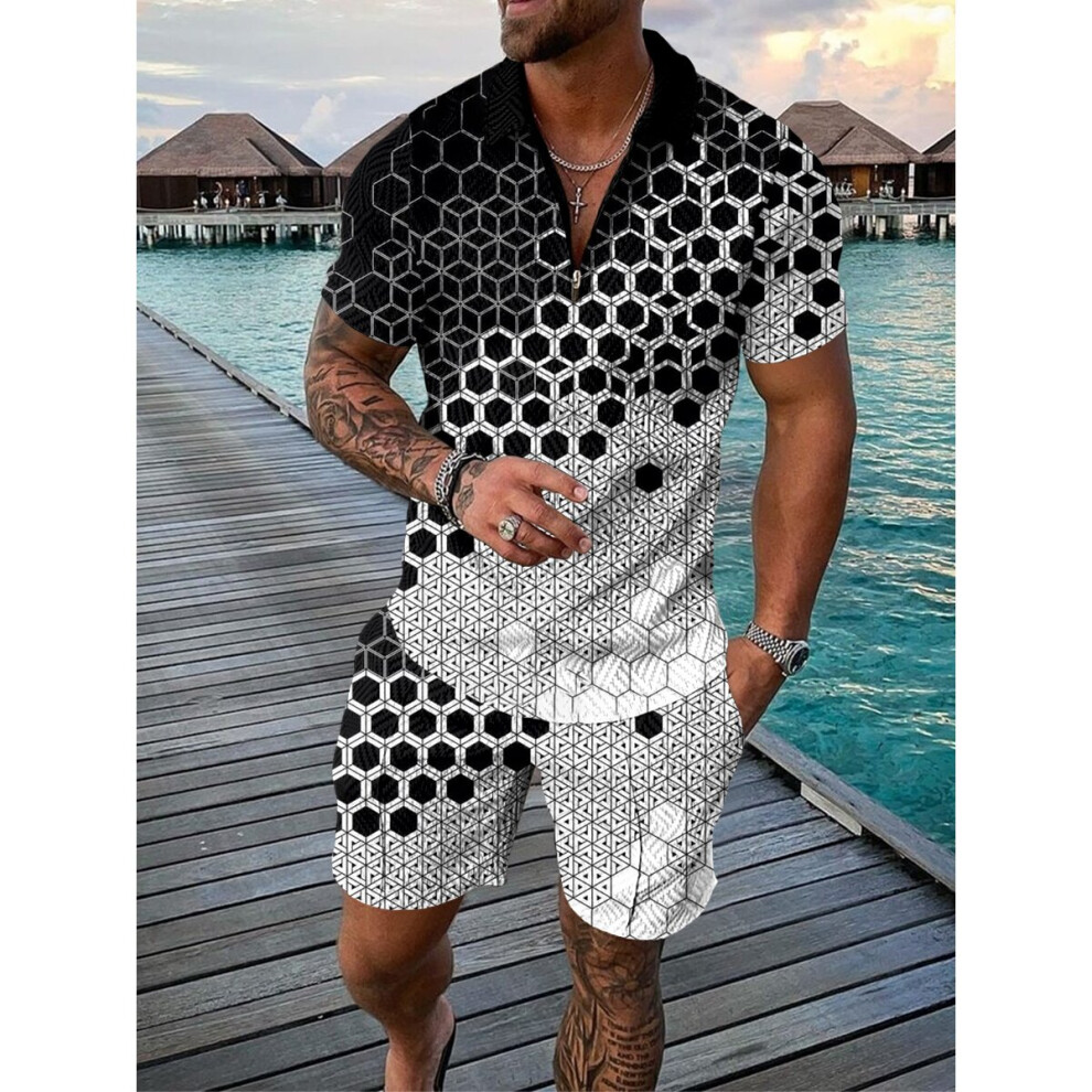 Polka Dot Sportswear Solid Short Sleeve Zip Polo Shirt Shorts Set Men s Casual Streetwear Summer Men s Printing 2 Piece on OnBuy