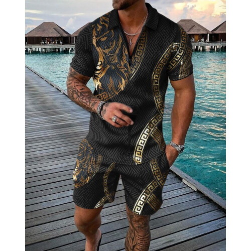 Men's Tracksuit Casual Summer Short Sleeve Polo Shirt and shorts Suit ...