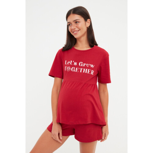 Slogan Printed Knitted Maternity Top-Bottom Suit THMSS22AU0337