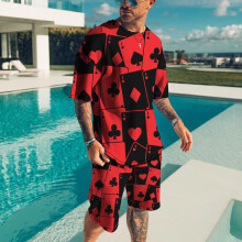 Oversized Men's Summer Short-Sleeved T-Shirt Set Two-Piece Street Beach Short-Sleeved 3D Printing 4XL