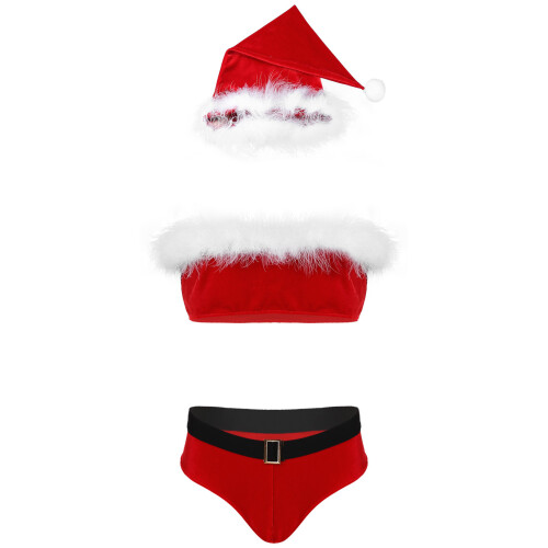 Mens Christmas Santa Claus Costume Velvet Lingerie Suit Nightwear