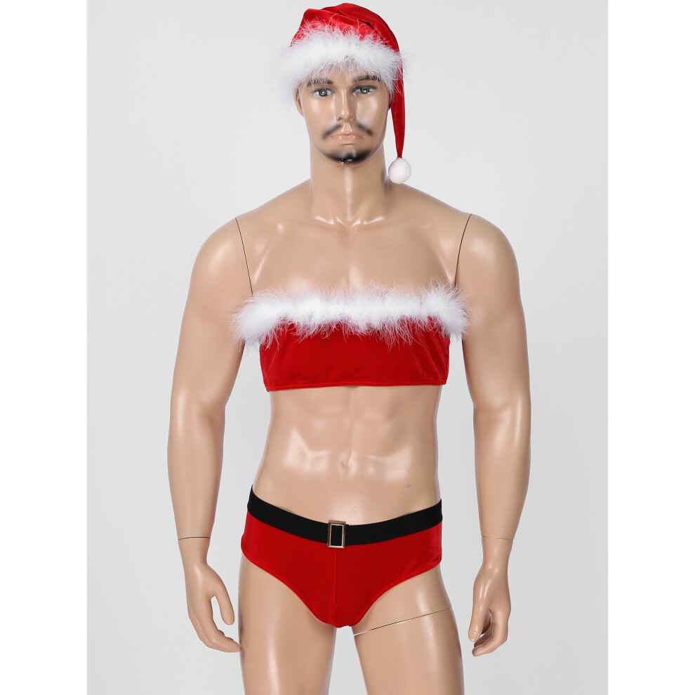 Mens Christmas Santa Claus Costume Velvet Lingerie Suit Nightwear