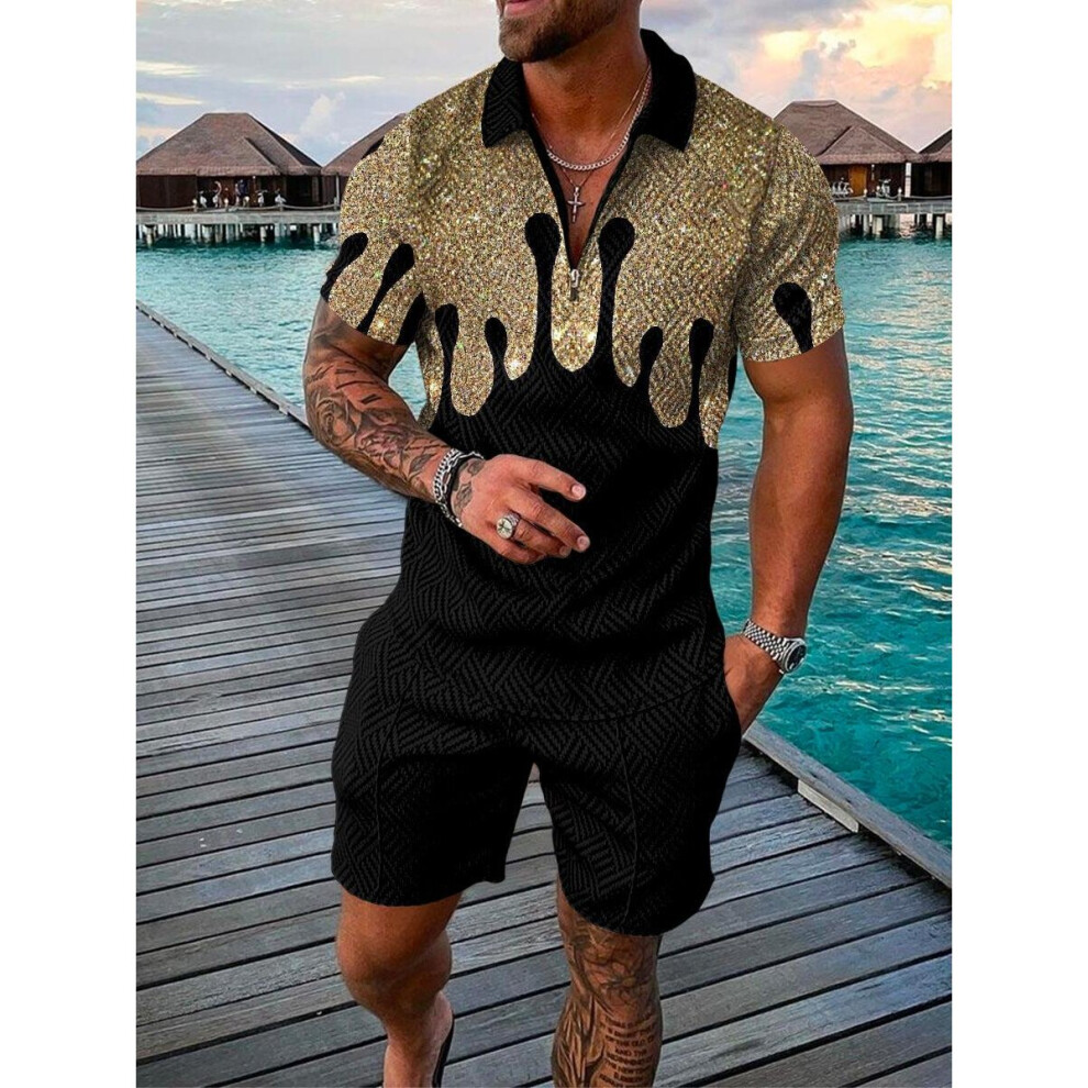 Summer Polo Set Men's Tracksuit Casual Short Sleeve Zipper Polo Shirt&Shorts Sets for Men Casual Streetwear 2-piece Suit-image-OPC-PBQZRHT-NEW
