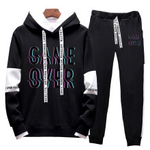 Arrival Casual Suits Hooded Pullover and Jogger Pants Classic Unisex Style Black&White Mixing Tracksuit