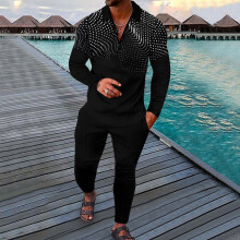 Purge Suits Boys Male Casual 3D Print Two Piece Suit Zipper Collar Long Sleeve Top Blouse Suit Drawstring Mens Suits 38 Short