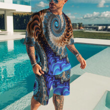 Summer Mens Loose Short Sleeve T Shirt 2 Piece Sets 3D Tshirt Set Print O Neck Tracksuit Vintage Tshirts Clothes for Men