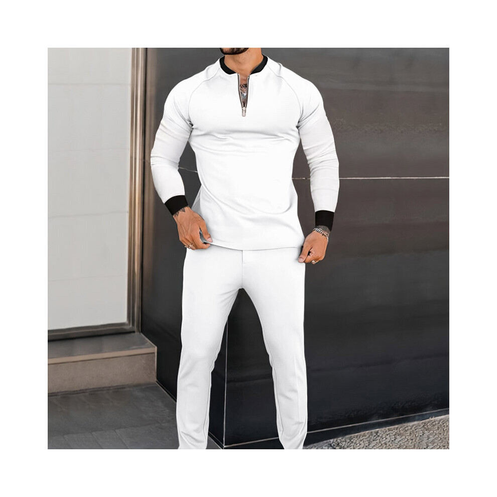 Men Casual Autumn And Winter Men's Polo Suit Pure Streetwear V-neck long sleeve +Pants Two Pieces Set-image-OPC-PBQZVMP-NEW