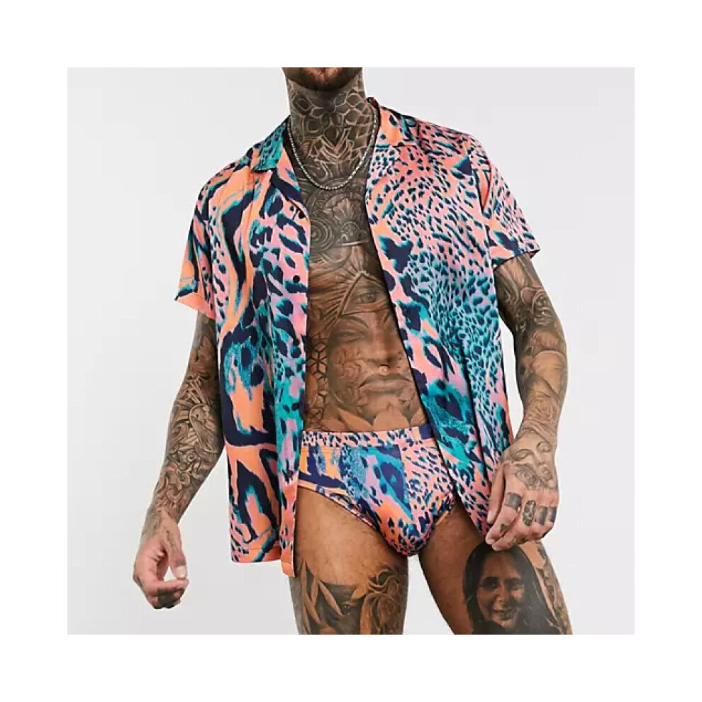 Mens Sets Lapel Collar Print Shirt Two-piece Beach Holiday Pink Leopard Men's Suit Camisas Ropa De Hombres-image-OPC-PBQZW9N-NEW