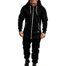 Mens Onesie Jumpsuit Pajamas Long Sleeve Sweatpants Pure Splicing Autumn Winter Casual Hoodie Male Zipper Jumpsuit Cloth