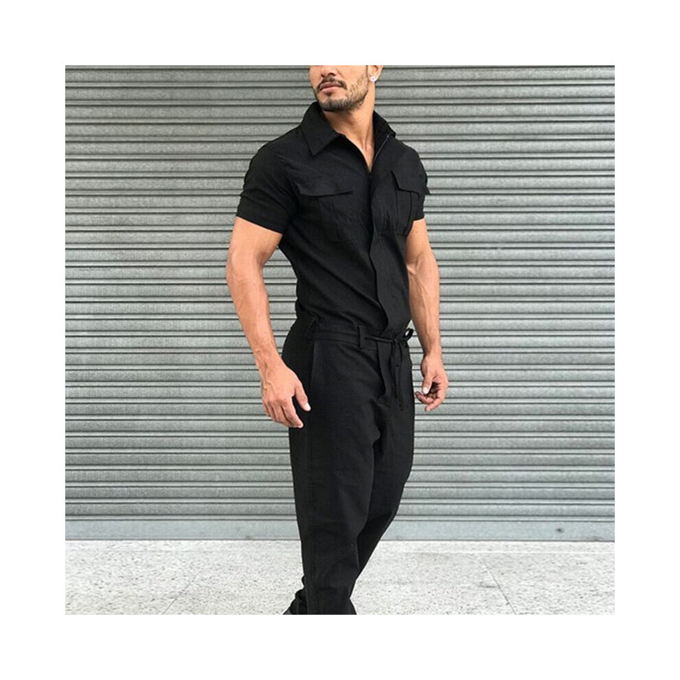Casual Street Wear Jumpsuit Fall Men Short Sleeve Basic Work Coverall Male Pure Cargo Overalls Men's Overalls 885657846962