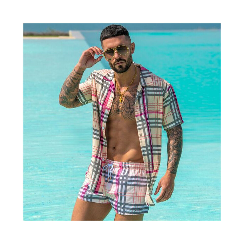 Summer Men's Casual Suit Men's Shirt Short Sleeve+Shorts Oversized Flame Digital 3D Print Hawaii Piece Set Size S-3XL-image-OPC-PBQZXWP-NEW