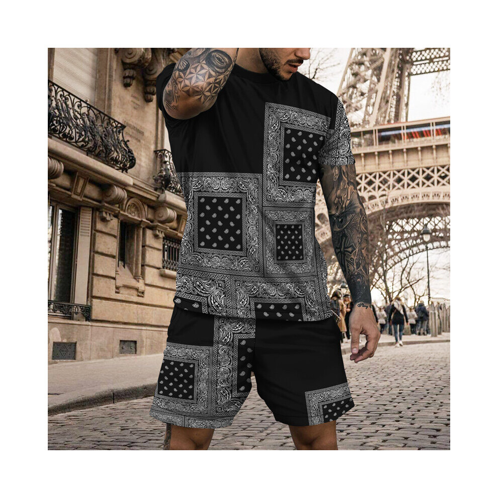 Summer Men's T-shirt Shorts Vintage Set 3D Printed Stitching Oversized Men Clothes Outfits O-Neck Casual Tracksuit 2 Piece Set-image-OPC-PBQZYCG-NEW