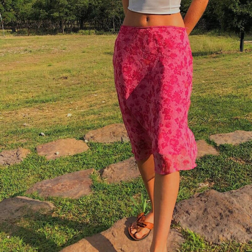 Pink midi skirt 90s best sale