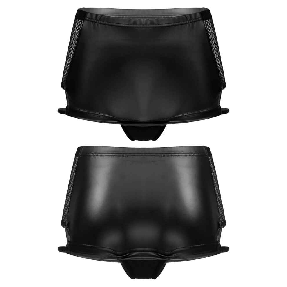 Womens Sexy Skirt Wetlook Cutout PU Leather Mini Skirt Low Waist Patchwork Pencil Skirts Pole Dance Nightclub Stage Show Costume