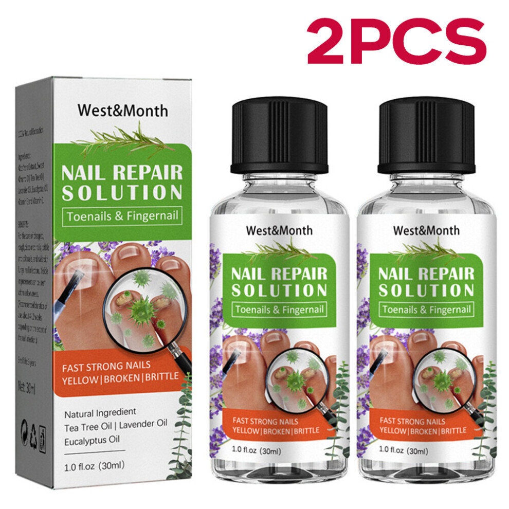 (2 Pcs) 30ml Nail Repair Solution Tea Tree Oil Herbal Liquid For Toenails Fingernail Treatment