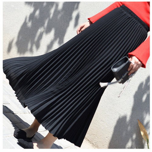 Womens Pleated Midi Long Skirt