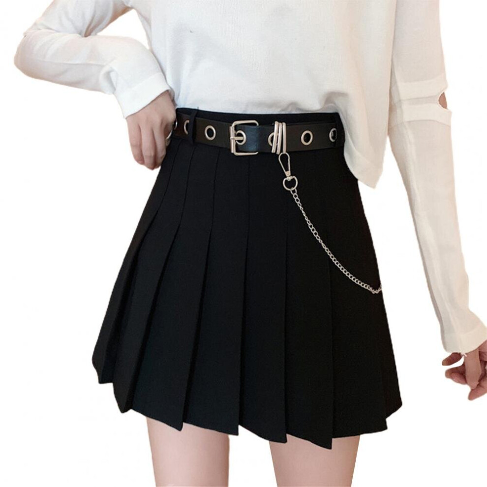 Women's High Waist Pleated A-Line Mini Skirt with Chain Detail