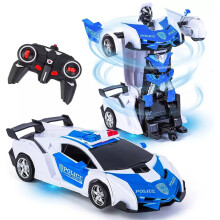 (Blue-White) Remote Control Transform Robot RC Car Kids Transformer Car Toy With Lights Gift