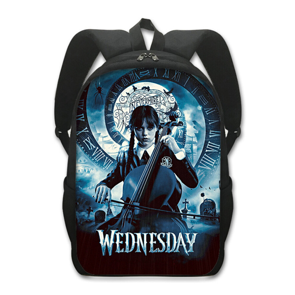 (A) Kids Wednesday Addams Backpack Boy Girls Shoulder Rucksack Large Capacity Travel Shool Book Bag