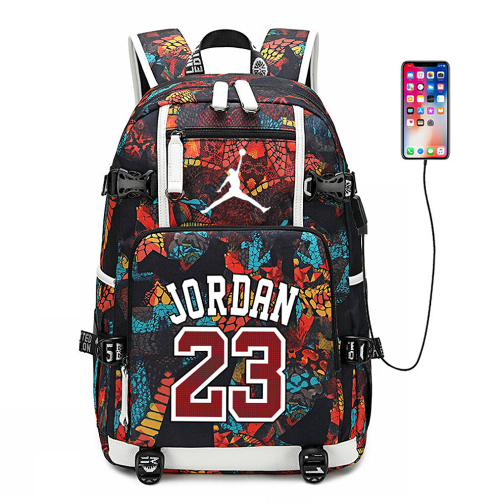 Red Basketball Player Jordan Logo Backpack USB Taptop Ruckpack Kid Student School Bag on OnBuy