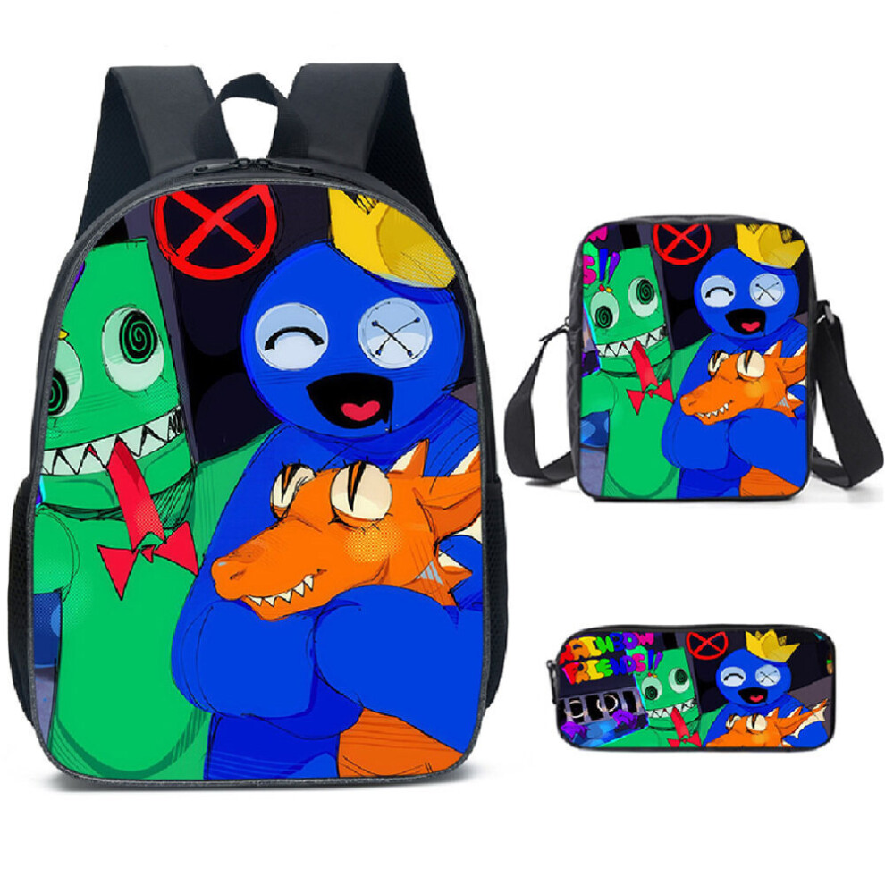 (Blue And Green) 3Pcs/Set Rainbow Friends Kids Child Schoolbag Backpack Rucksack Shoulder Crossbody Bag Pencil Case Blue,Green