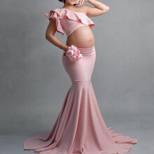Maternity mermaid tail Skirt Set For Photography one shoulder Ruffles crop Pregnancy Photography Props trumpet Skirt set D30