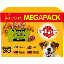 Pedigree Selezione mista in salsa 40 buste, cibo umido per cani adulti, confezione Megapack (40 x 100 g)