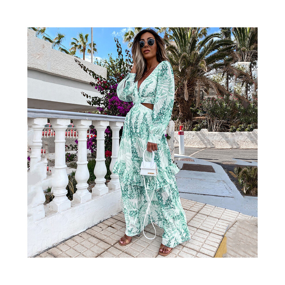 Women Sexy Maxi Dress Deep V-Neck Backless Hollow Out Lantern Sleeve Club Dresses Female Party Beach Dress Vestido Feminino-image-OPC-PBR29Q7-NEW