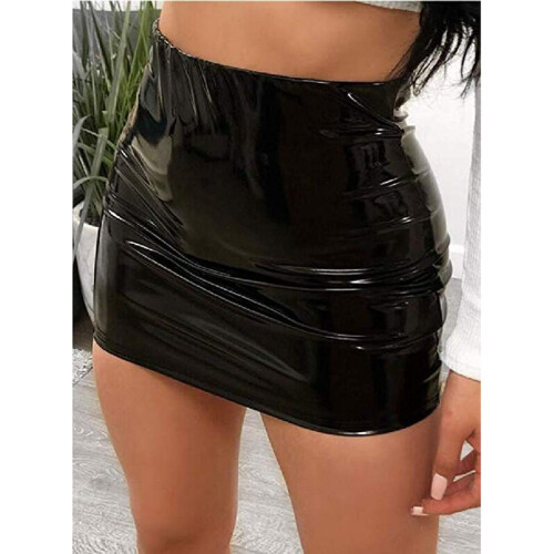 High Waist Faux Latex Wet Look PVC Package Hip Pencil Skirt Candy