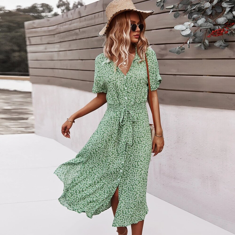 Women Vintage Bandage Dress Floral Print Button V-neck Short Sleeve Beach Dress Ladies Summer Holiday Dresses Vestidos-image-OPC-PBR29Y7-NEW
