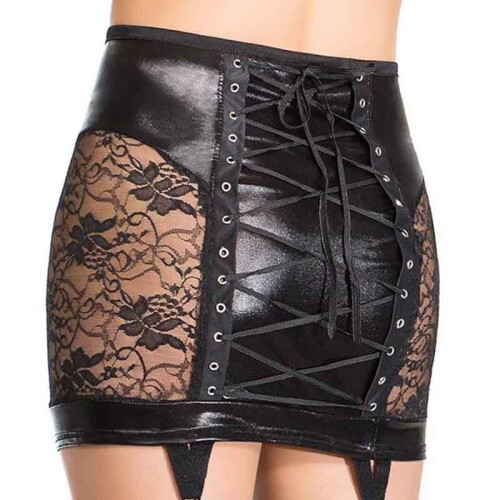 Latex Skirt - Women Floral Lace Insert Vinyl Leather Suspender Skirt Sexy Short Mini Skirt  Porn Back Lace Up Bodycon High Waist Skirt on OnBuy