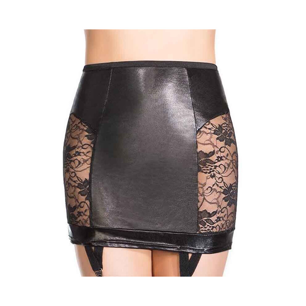 Women Floral Lace Insert Vinyl Leather Suspender Skirt Sexy Short Mini  Skirt Porn Back Lace Up Bodycon High Waist Skirt on OnBuy