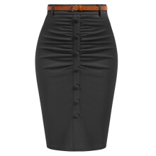 Vintage Pencil Skirt For Women 1950s Ruched Bodycon Skirt With Belt High Waisted Pencil Skirts For Workwear A30