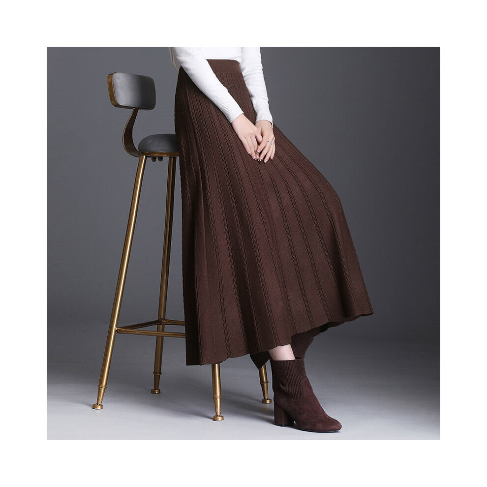 Winter Thick Warm Women Pleated Skirt Lurex High Waist Knitted Sweater Skirts Autumn Long A Line Midi Skirt Gray on OnBuy