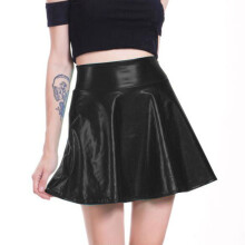 High Waist Stretch Mini Skater Skirt Summer Girls A-line Skirt Metallic Stage Dancing Clubwear High Street Wear