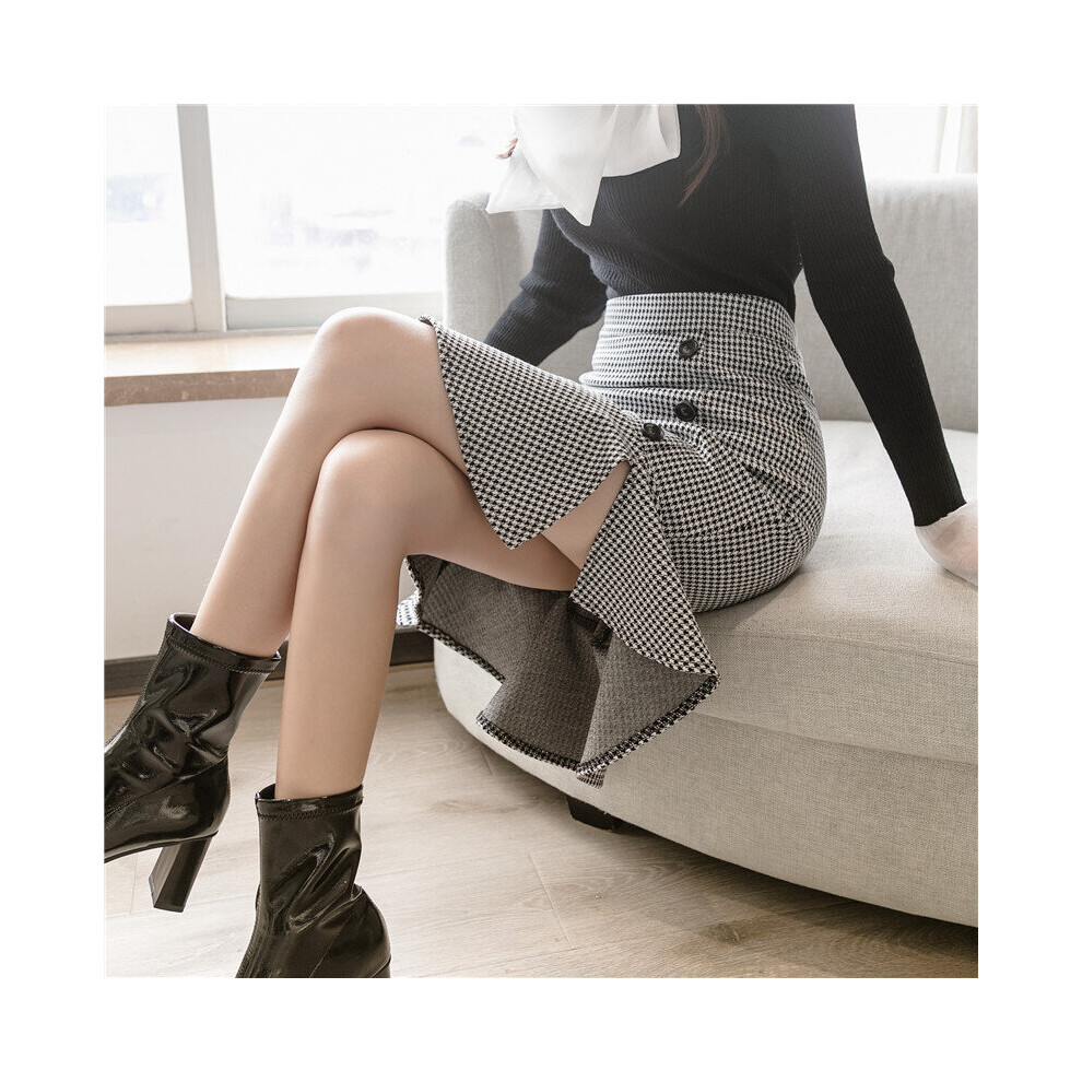 TingYiLi Houndstooth Print Button Front Short Mermaid Skirts Womens Spring Summer Irregular Pencil Skirt Slim Sexy Skirt on OnBuy