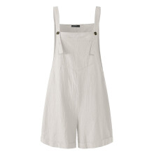 Women Loose Style Overalls Summer Autumn Solid Square Collar Sleeveless Shorts White/ Black/ Army Green S-2XL