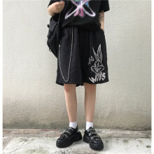 Letter Cartoon Sports and Leisure Loose Wild Student Was Thin High Waist Shorts Printed Shorts Loose Elastic Waist Shorts