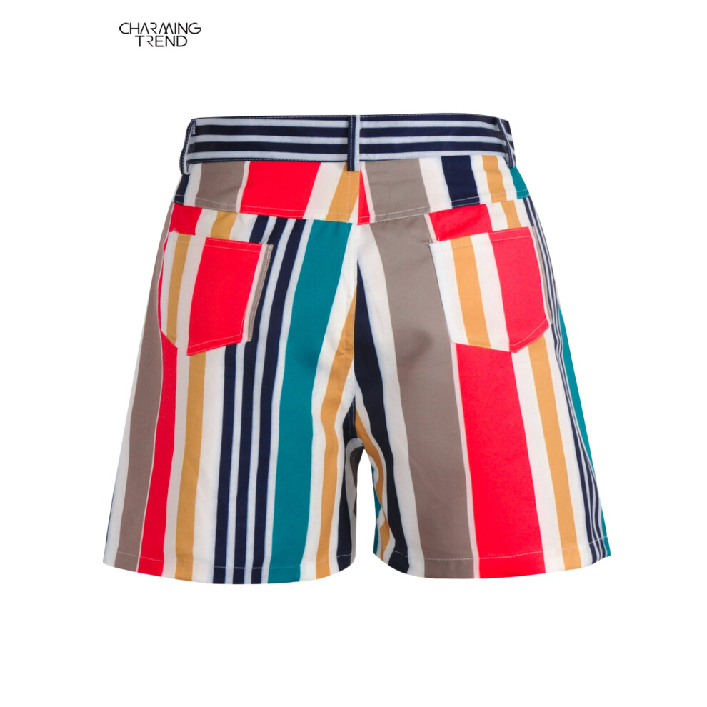 Summer Womens Colorful Retro Summer Striped Casual Shorts High-waisted Shorts-image-OPC-PBR2PPM-NEW