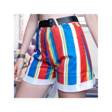 Shorts Women Stripe Contrasting Short Pants Fit Young Girls Casual High Waist Shorts Summer Vintage Ladies Rainbow Pants Shorts