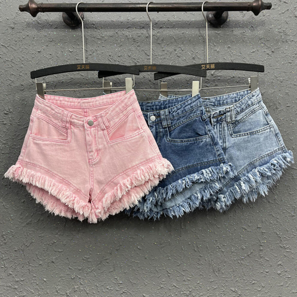 Pink Denim Shorts Woman Summer High Waist Burrs Tassel Wide Leg Short Jean Slim All Match Jean Short Sexy Pants on OnBuy