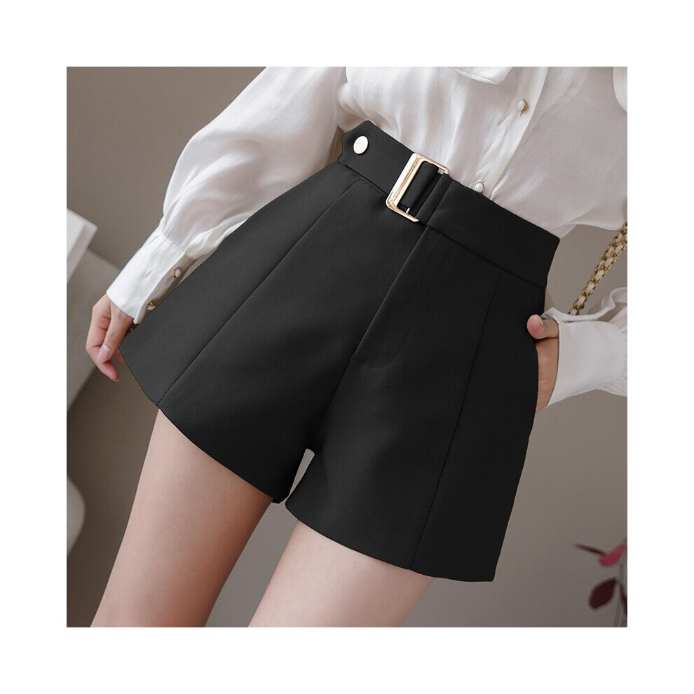 REALEFT Spring Summer Casual Wide Leg Shorts High Waist Belt OL Style Shorts Female Pockets Work Wear Short-image-OPC-PBR2SHQ-NEW